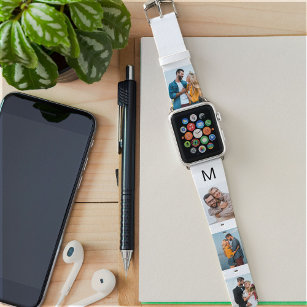 Personalized Initial and 4 Photo Collage White Apple Watch Band