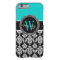 Personalized Initial Aqua Black Damask Pattern