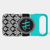 Personalized Initial Aqua Black Damask Pattern Case-Mate iPhone Case (Back (Horizontal))