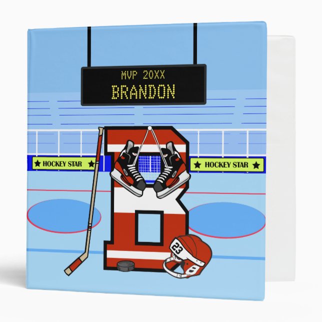 Personalized Initial B Ice Hockey 3 Ring Binder (Front/Inside)