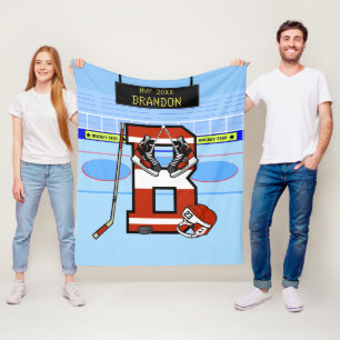 Personalized Initial B Ice Hockey Fleece Blanket