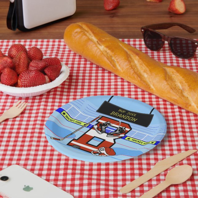Personalized Initial B Ice Hockey Paper Plates (Picnic)