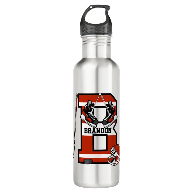 Personalized Initial B Ice Hockey Stainless Steel Water Bottle (Front)