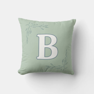 Personalized Initial B Sage & Leaves Throw Pillow