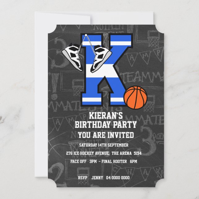 Personalized Initial Basketball Letter k Invitation (Back)