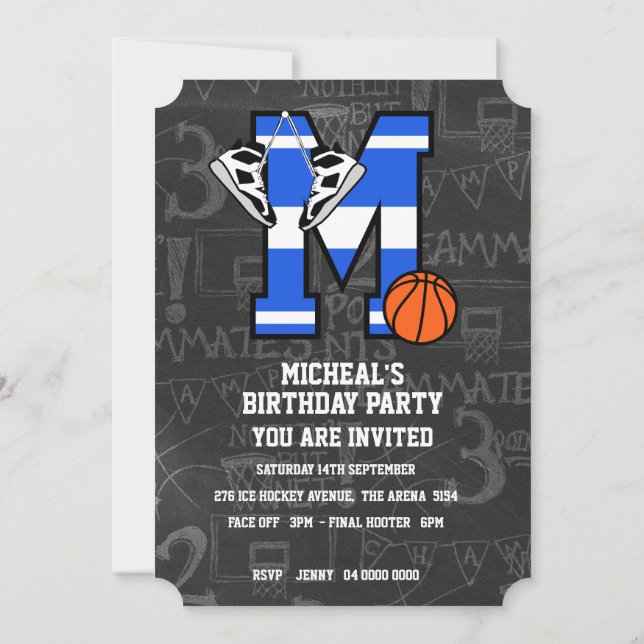 Personalized Initial Basketball Letter M Invitation (Back)
