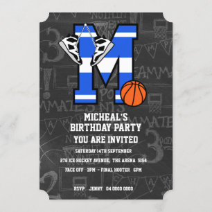 Personalized Initial Basketball Letter M Invitation