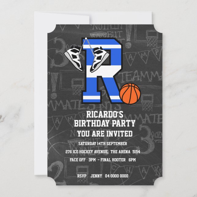 Personalized Initial Basketball Letter R Invitation (Back)
