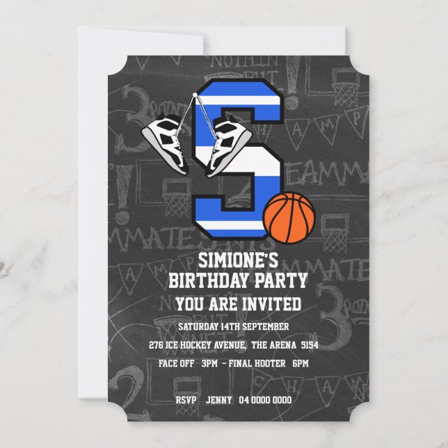 Personalized Initial Basketball Letter S Invitation (Back)
