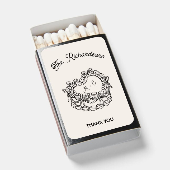 Personalized Initial Bride & Groom Cake Thank You Matchboxes (Front Open)