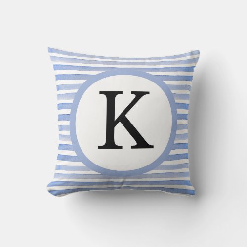 Personalized Initial Casual Blue Stripes Throw Pillow