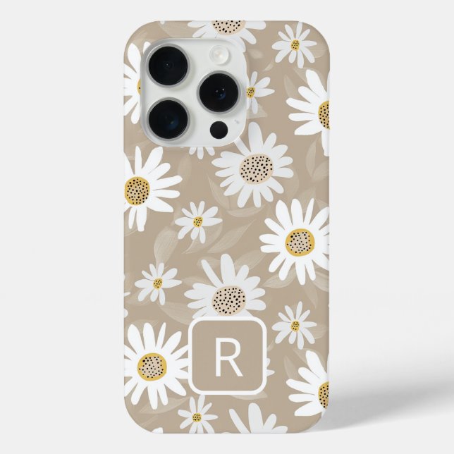 Personalized Initial Daisy Pattern Beige  Case-Mate iPhone Case (Back)