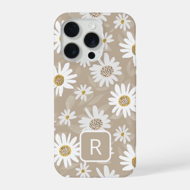 Personalized Initial Daisy Pattern Beige  Iphone Case (Back)