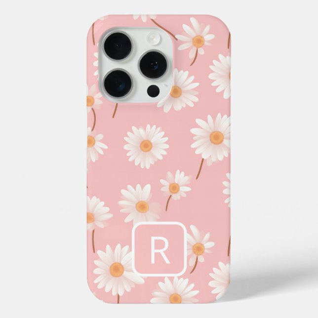 Personalized Initial Daisy Pattern on Soft Pink  Case-Mate iPhone Case (Back)