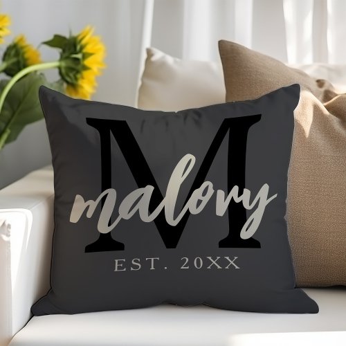 Personalized Initial Family Name Gray Throw Pillow