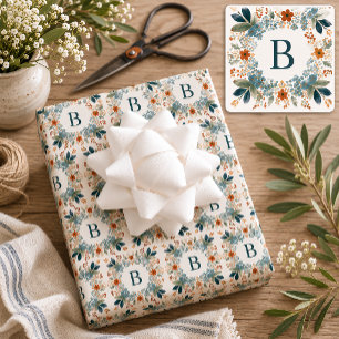Personalized Initial Floral Monogram Wrapping Paper Sheets