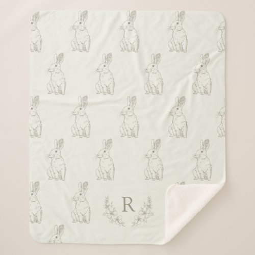Personalized Initial Floral Neutral Bunny Sherpa Blanket
