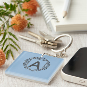 Personalized Initial Floral Shield Monogram Hoodie Keychain