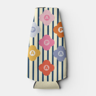 Personalized Initial Floral Stripes Multicolor Bottle Cooler
