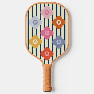 Personalized Initial Floral Stripes Multicolor Pickleball Paddle