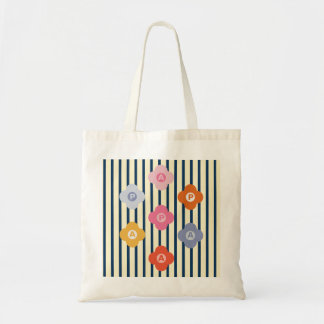 Personalized Initial Floral Stripes Multicolor Tote Bag