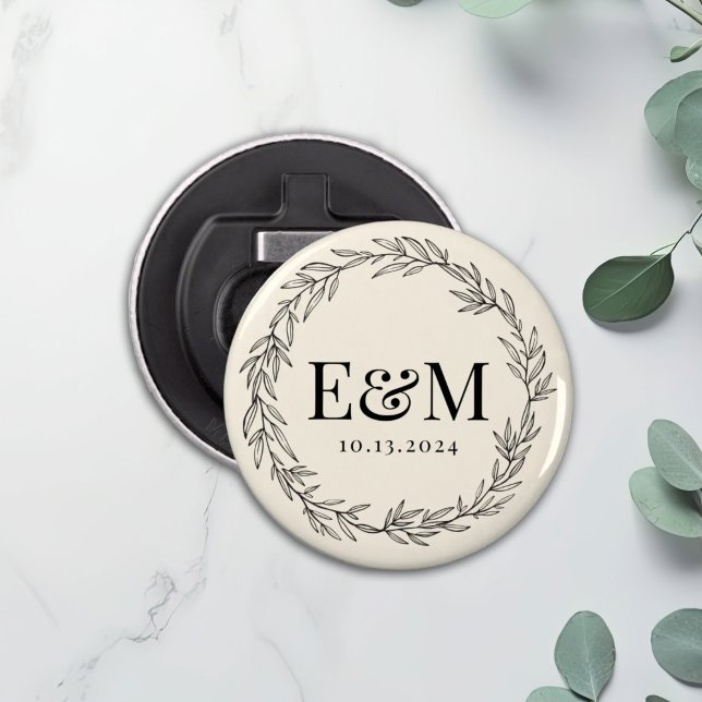 Personalized Initial Floral Wreath Wedding Favor Bottle Opener (Creator Uploaded)