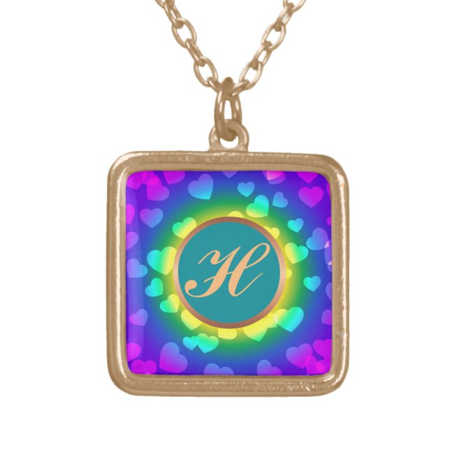 Personalized Initial "H" Heart Sparkle Gold Plated Necklace (Front)