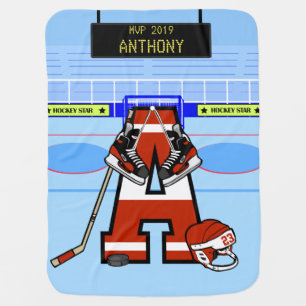 Personalized Initial Ice Hockey Baby Blanket