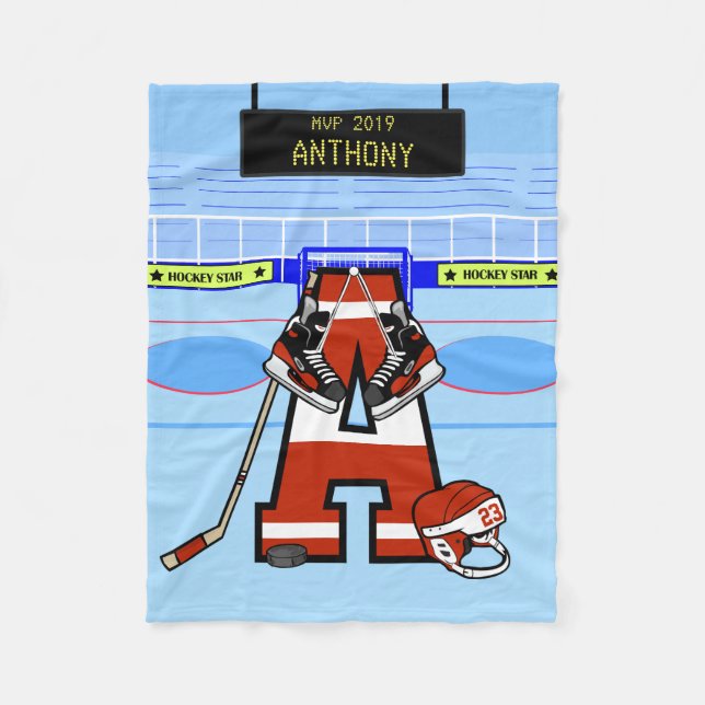 Personalized Initial Ice Hockey Fleece Blanket (Front)