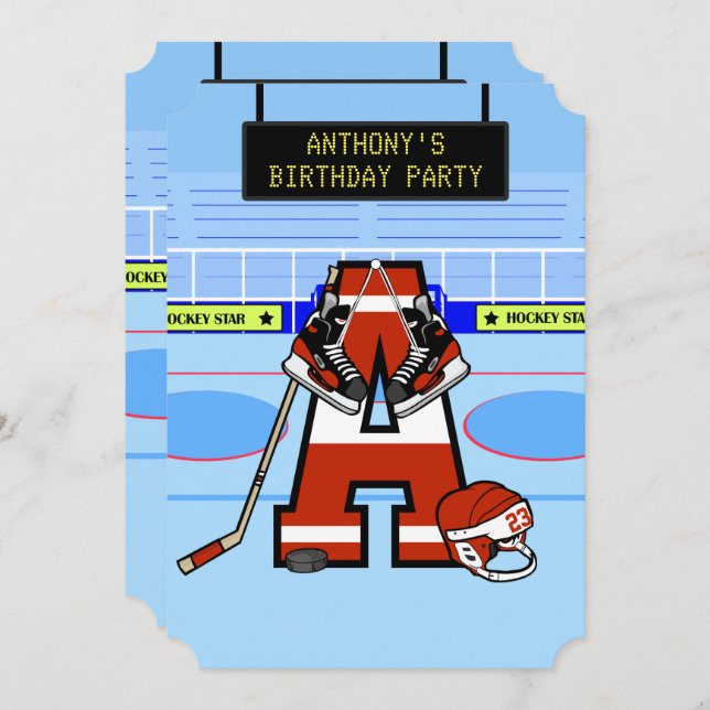 Personalized Initial Ice Hockey Invitation (Front/Back)