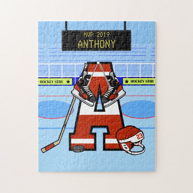 Personalized Initial Ice Hockey Jigsaw Puzzle (Vertical)