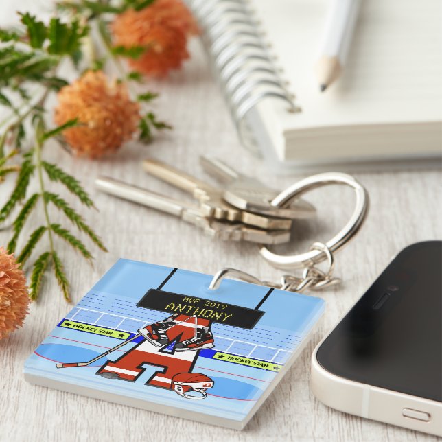 Personalized Initial Ice Hockey Keychain (Front Right)