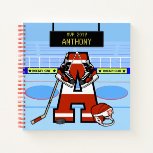 Personalized Initial Ice Hockey Notebook