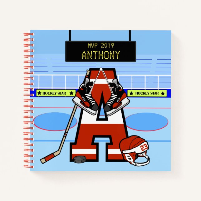 Personalized Initial Ice Hockey Notebook (Front)