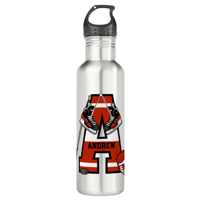 Personalized Initial Ice Hockey Stainless Steel Water Bottle (Front)