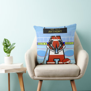 Personalized Initial Ice Hockey Throw Pillow