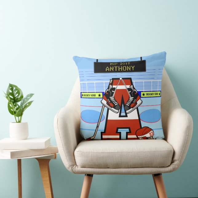 Personalized Initial Ice Hockey Throw Pillow (Chair)