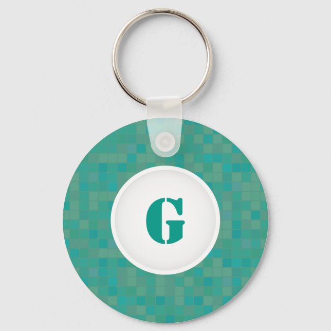 Personalized initial keychain in green mosaic (Front)