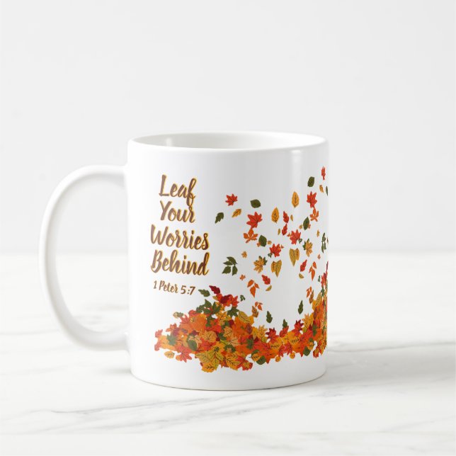 Personalized Initial Leaf Your Worries Behind Coffee Mug (Left)