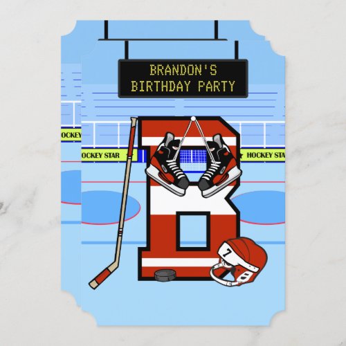 Personalized Initial letter B Ice Hockey Invitation