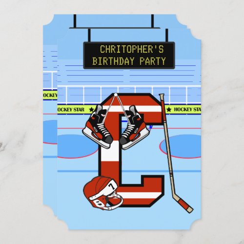 Personalized Initial letter C Ice Hockey Invitation