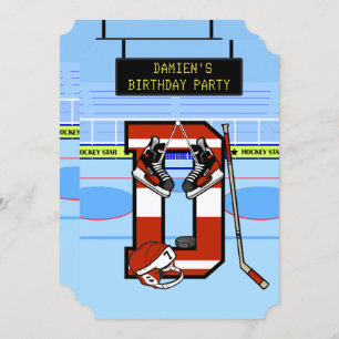 Personalized Initial letter D Ice Hockey Invitation