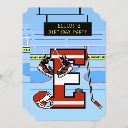 Personalized Initial letter E Ice Hockey Invitation