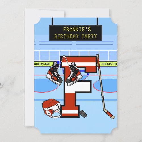 Personalized Initial letter F Ice Hockey Invitation