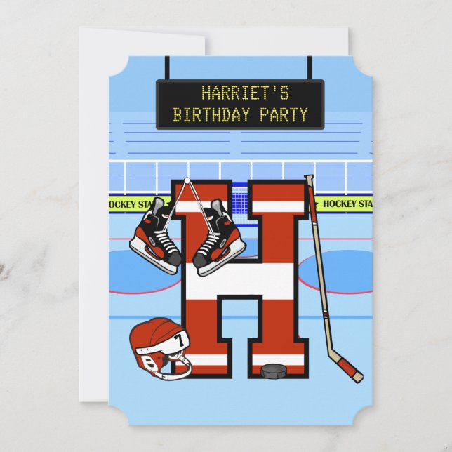 Personalized Initial letter H Ice Hockey Invitation (Front)