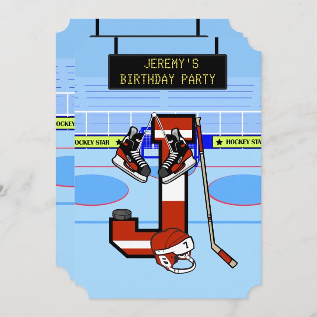 Personalized Initial letter J Ice Hockey Invitation (Front/Back)