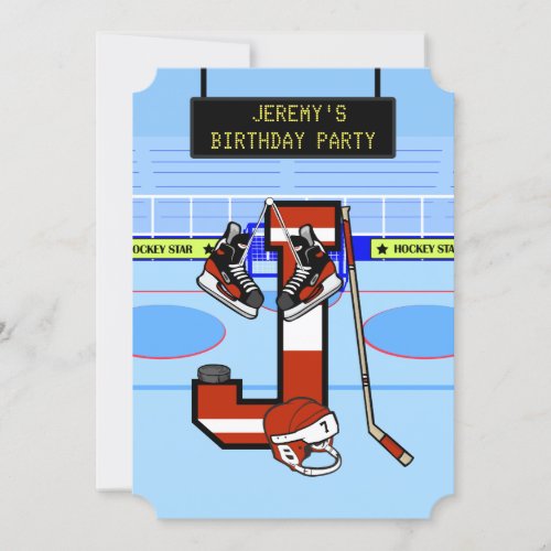 Personalized Initial letter J Ice Hockey Invitation