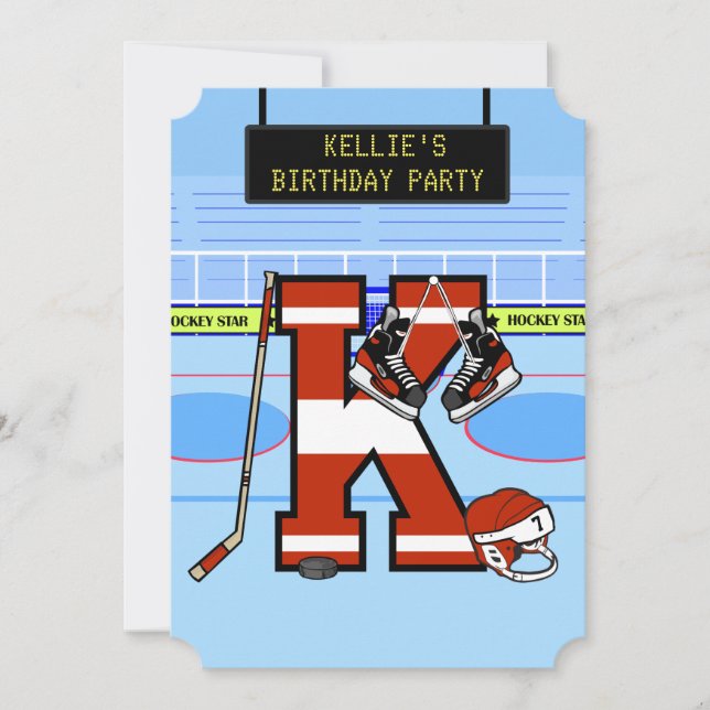 Personalized Initial letter K Ice Hockey Invitation (Front)
