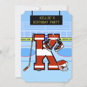 Personalized Initial letter K Ice Hockey Invitation