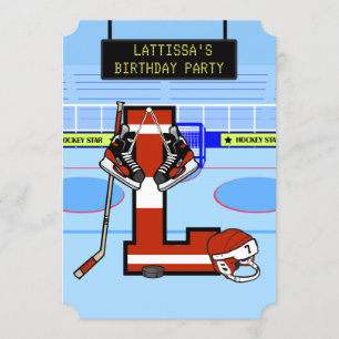 Personalized Initial letter L Ice Hockey Invitation
